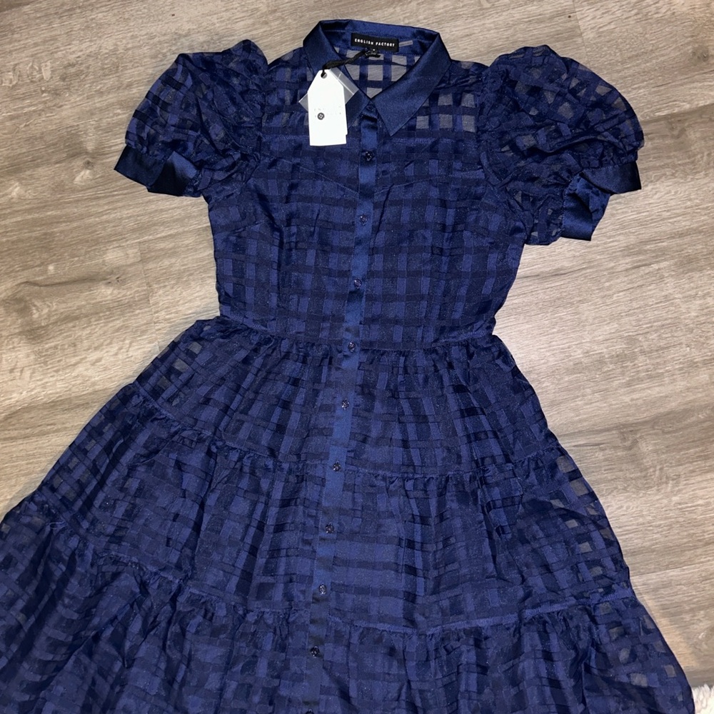 English factory Organza short sleeve button front midi dress - Picture 6 of 11